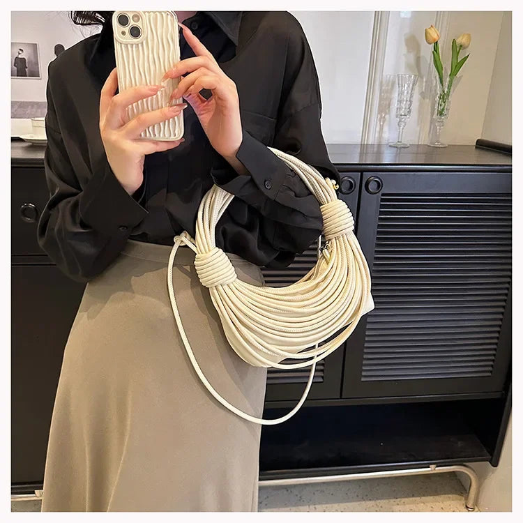 2025 Trendy! Women's Multicolored Woven Knot Handbag - Stylish Crossbody/Top Handle Bag | High-End Texture for Streetwear