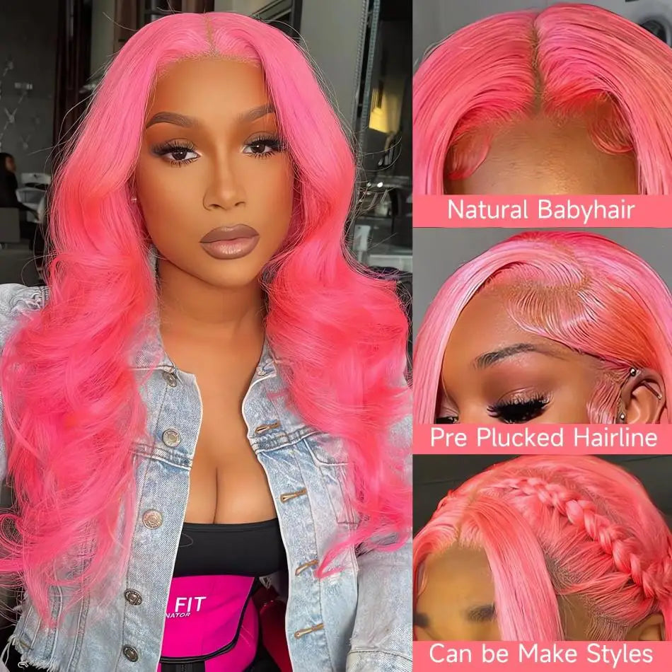 Pink Body Wave Wigs Colored HD Lace Frontal Wig 13x6 13x4 Brazilian Transparent 30 38 Inch Human Hair For Women Lace Front Wigs