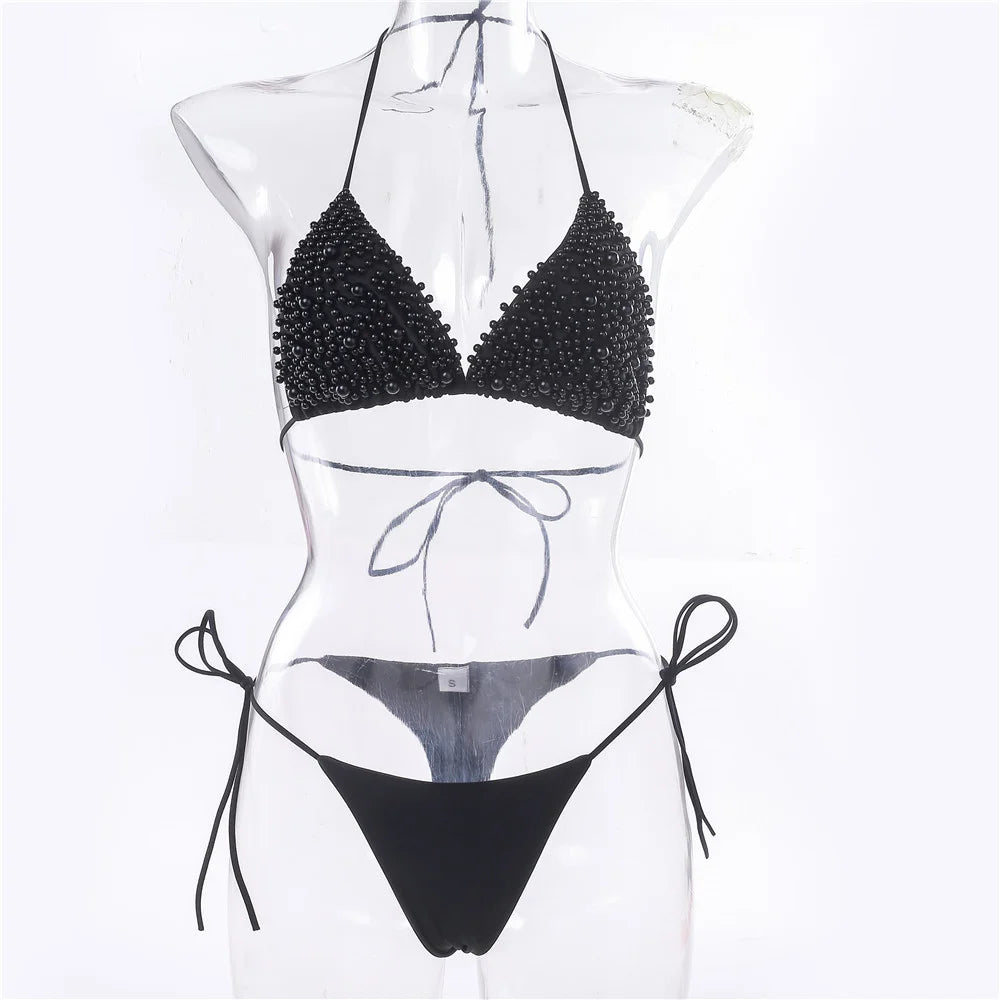 Pearl Bikini String Thong Swimsuit Kawaii Y2K Swimwear Trend Women Two Piece Bathing Suit Beachwear Bikinis Set Vacation Outfits
