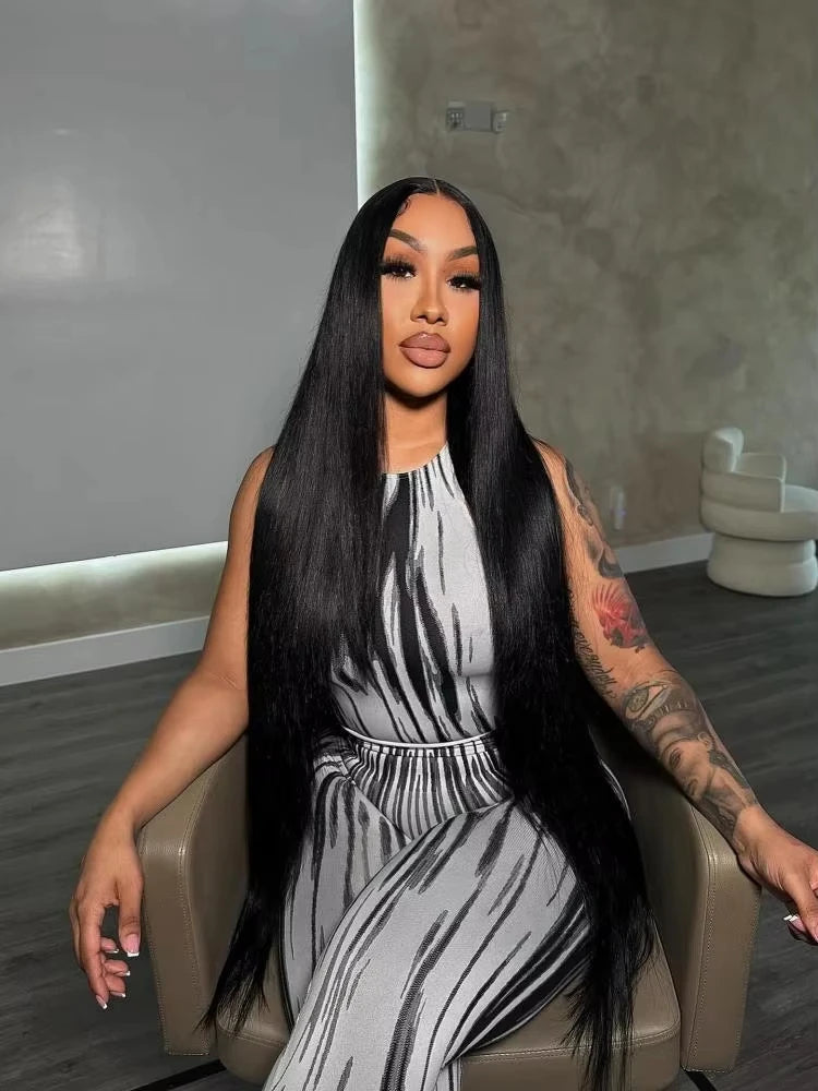 No Silk Human Hair 30 Inch HD Lace Wigs Straight Pre Cut 5x5 4x4 Glueless Closure Lace Human Hair Wigs 200% Wear And Go Wig