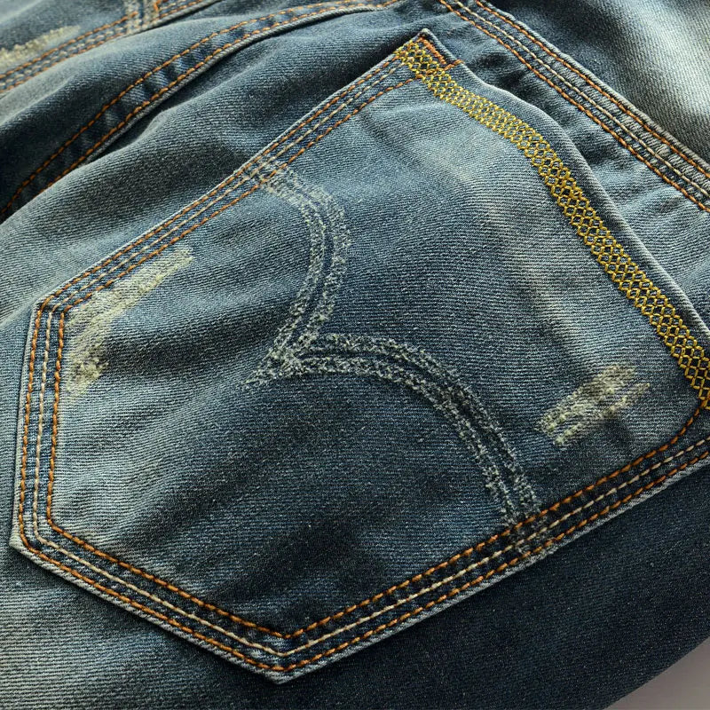 Denim washed Holes Ripped Patchwork denim Streetwear Light Blue Denim Slim Skinny Pencil Pants Oversize men Trousers jean man