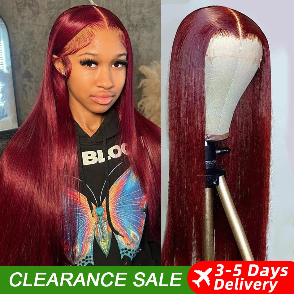 99J Burgundy 13x6 Colored HD Lace Front Wig Human Hair Wigs PrePlucked Premium Red Peruvian Straight Lace Frontal Human Hair Wig