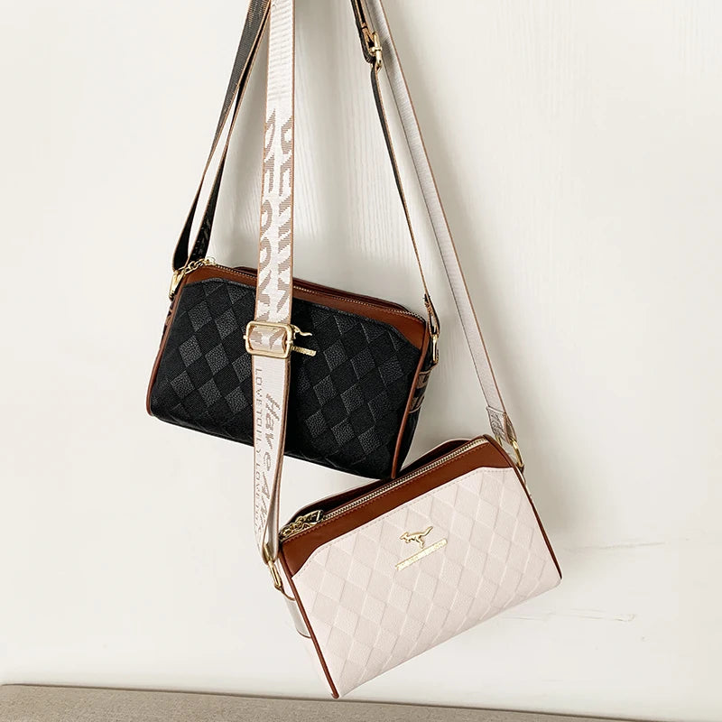 Famous Designer Women Messenger Bag PU Leather Checkered Crossbody Shoulder Bag