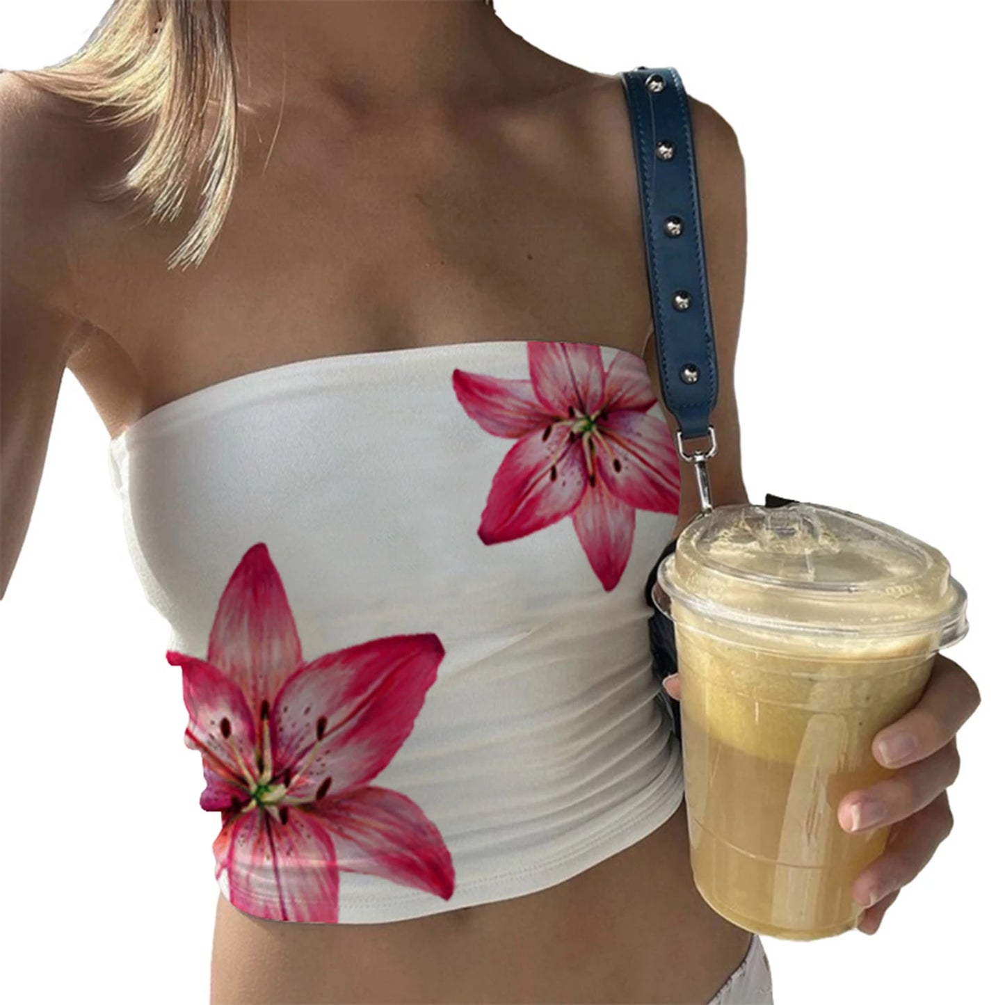 Women s Floral Print Tube Tops Summer Strapless Bandeau Tops  Fit Shirts Streetwear