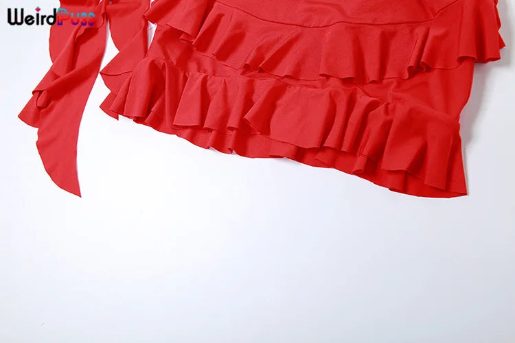 Weird Puss Women 2Piece Set Double-Deck Pleated Tassel Mini Skirt+Bandage Slim Tank Top Festival Party Sexy Matching Outfits