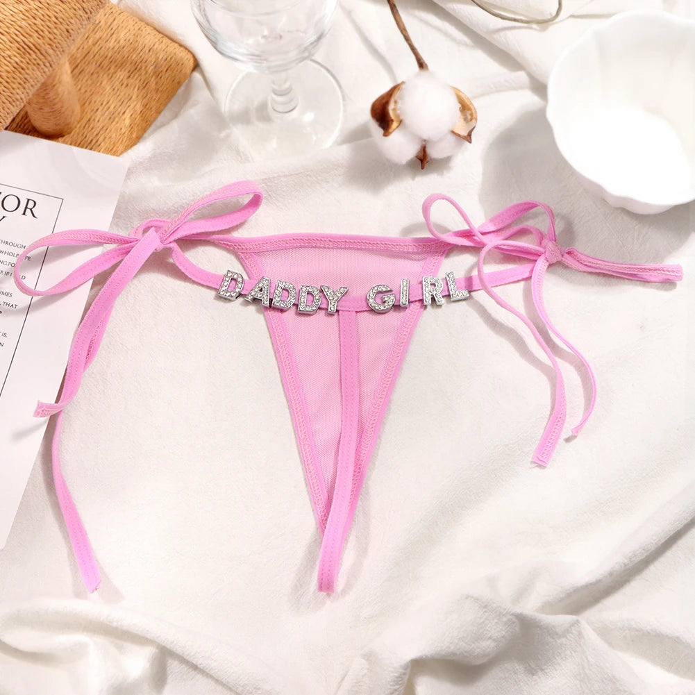 Sexy Lace G-string Thong Custom Underwear Name Letter Waist Chain Body Jewelry Personalized Crystal Letter Birthday Gift