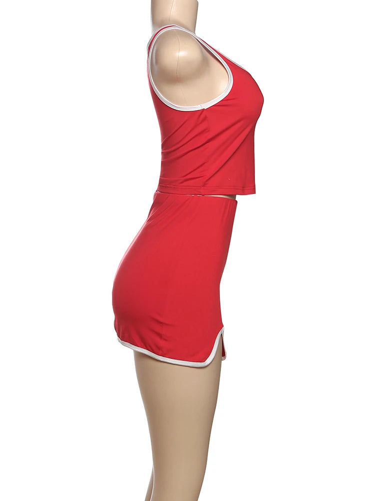 Weird Puss Casual Simple Women 2 Piece Set Tracksuit Skinny Tank Tops+Irregular Hem Skirts Matching Stretch Streetwear Outfits