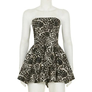 STYLISH LADY Leopard Printed Bud Dress 2025 Spring Strapless Backless Patchwork Sexy Club Party Mini Vestidos De Festa