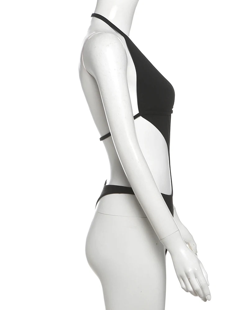 Weird Puss Sexy Bodysuit Women Asymmetry Halter Letter Chain Backless Waistless Hottie Skinny Stretch Street Clubwear Body Tops