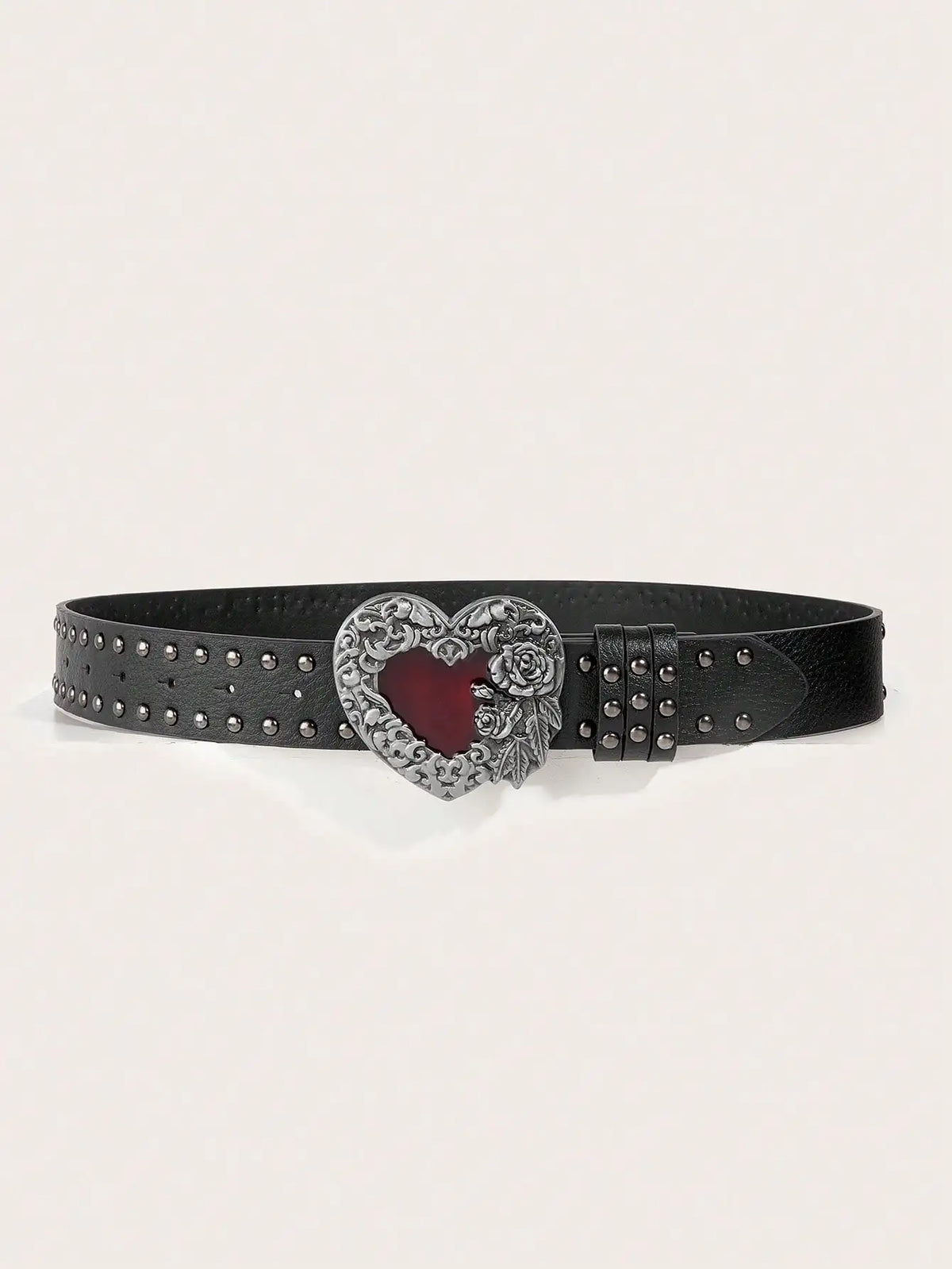 1Pcs Rose essential oil droplet heart-shaped leather belt, rivet decoration, Y2K punk gothic rock hip-hop style，spring，summer