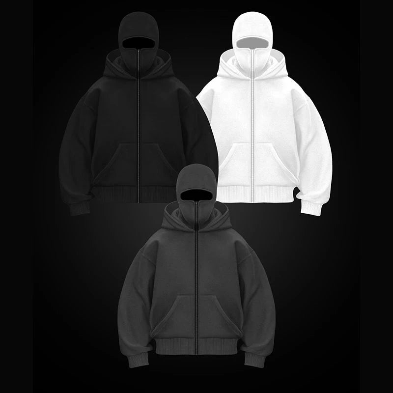 Men's Double Hat Mask Zipper Design Winter Windproof Hoodie Sports Jacket Outdoor Activities Hiking Travel Running Sweatshirt ﻿