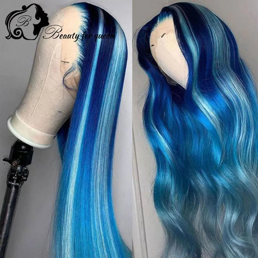Blue Lace Front Human Hair Wigs For Women Straight HD Transparent Lace Frontal Wig Remy Brazilian Hair Front Lace Wig PrePlucked