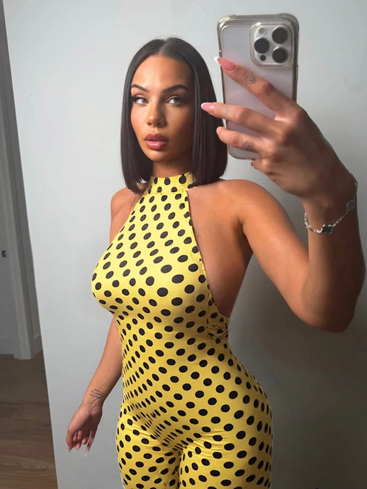 Weird Puss Backless Romper Women Halter Bandage Leopard Print Fit Tight Stretch Summer Sexy Hipster Activity Workout Playsuits