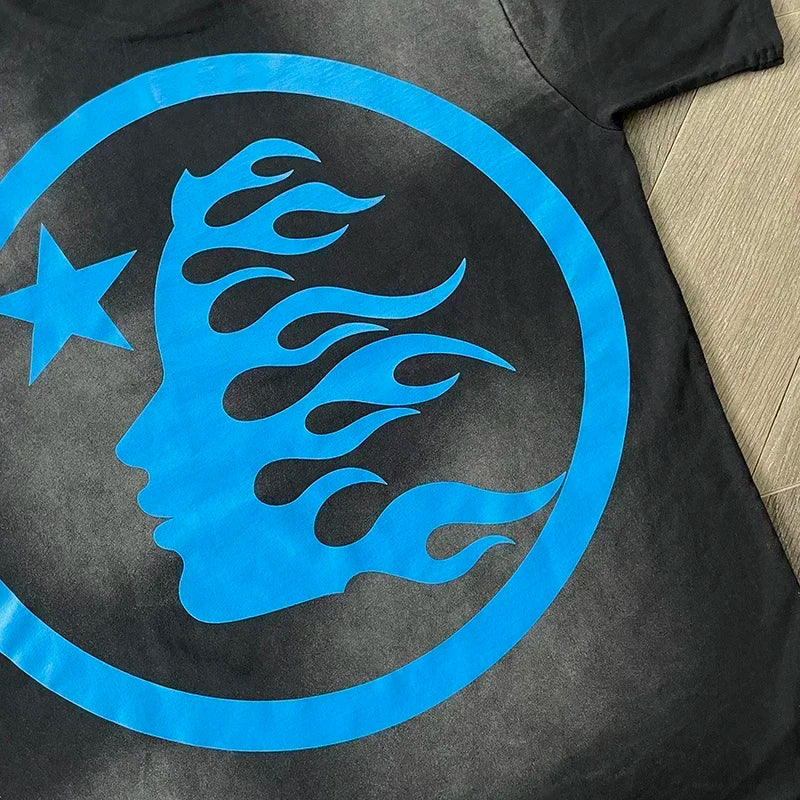 HS Gel Sport Logo Cotton wash short sleeve T-shirt European and American fashion