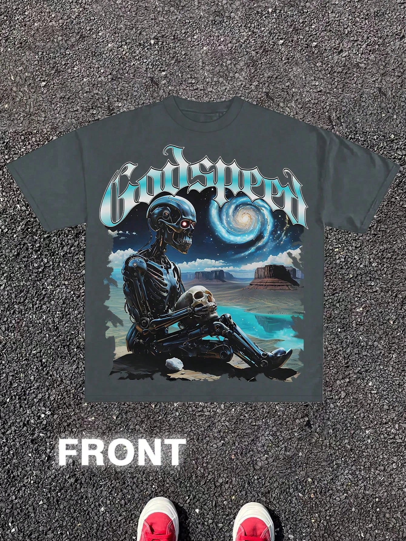 GodSpeed Mechanical Skeleton Wild Street Style Men's Crew Neck Cotton Casual T-Shirt Style Versatile Unisex Perfect for Holiday