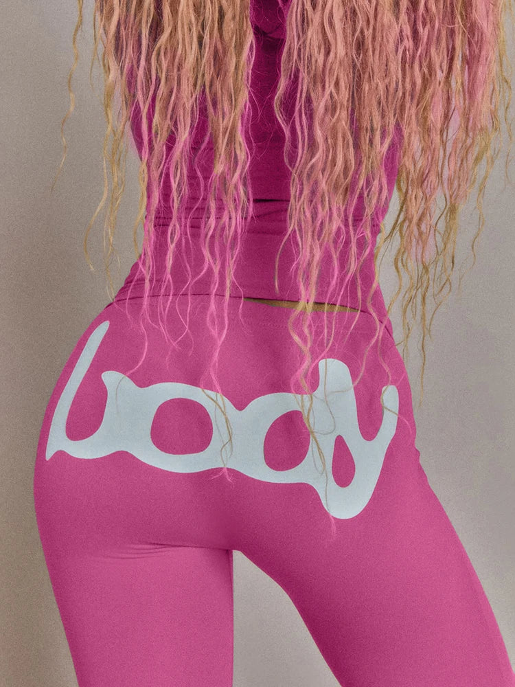 Weird Puss Letter Print 2 Piece Set Women Tracksuit Hooded Jacket+Leggings Matching Stretch Streetwear Casual Sporty Outfits