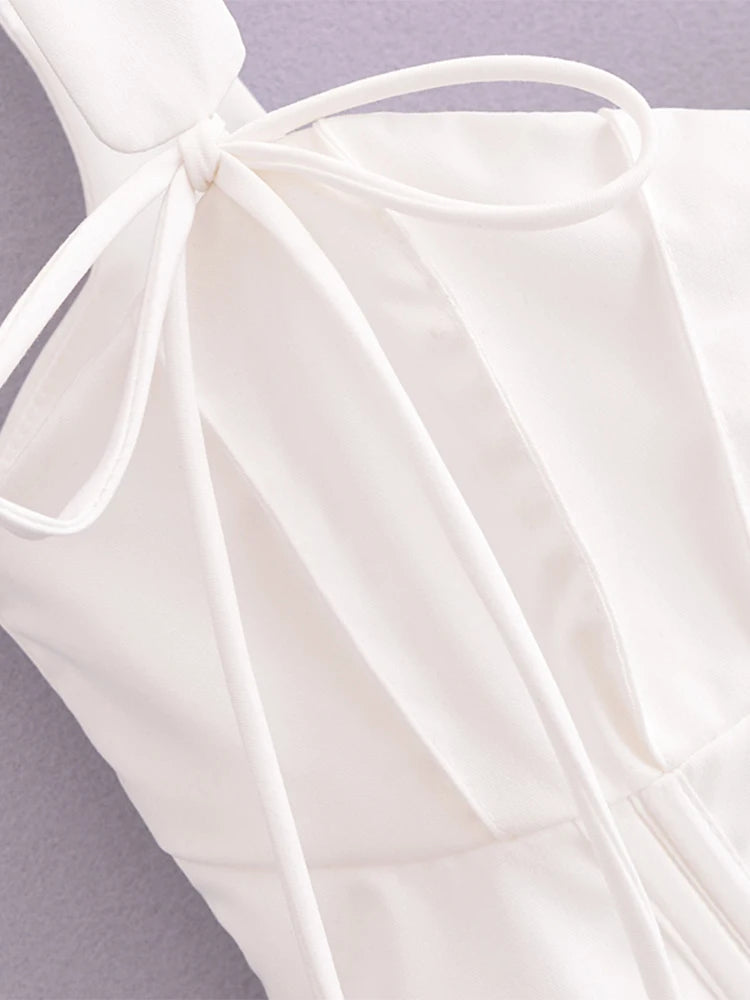 Chu Sau Beauty Women New Fashion Sweet Square Collar Tank Top Sexy Backless Chic Fish Bone Cropped Tops Palace Style Corset Top