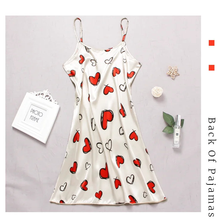 Sexy Pajamas Women's Silk Thin Suspender Nightdress Pink Nightgown Nightwear For Woman Home Clothes Sleepwear Ladies Mini Dress