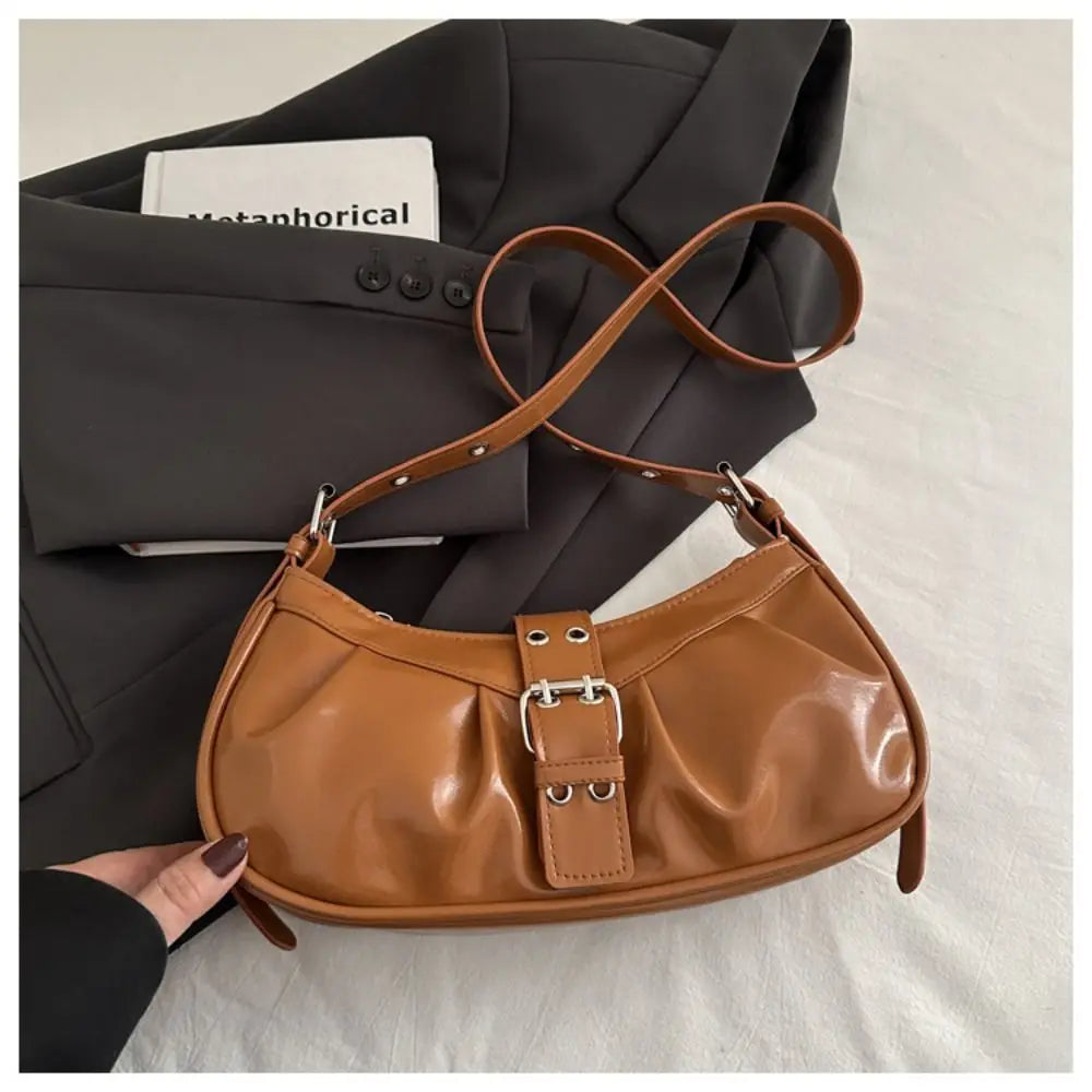 Retro Designer Buckle Armpit Bag Pu Leather Gothic Y2k Shoulder Bag Vintage Cross Body Spicy Girl Handbag Female