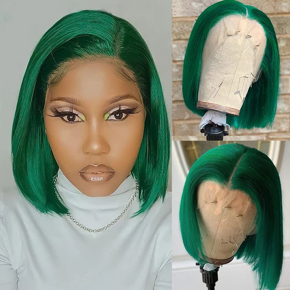 Dark Green HD Lace Frontal Wigs Short Bob Wig Lace Front Wigs 13x4 Colored Pink Grey Straight Wig Human Hair Lace Front Wigs