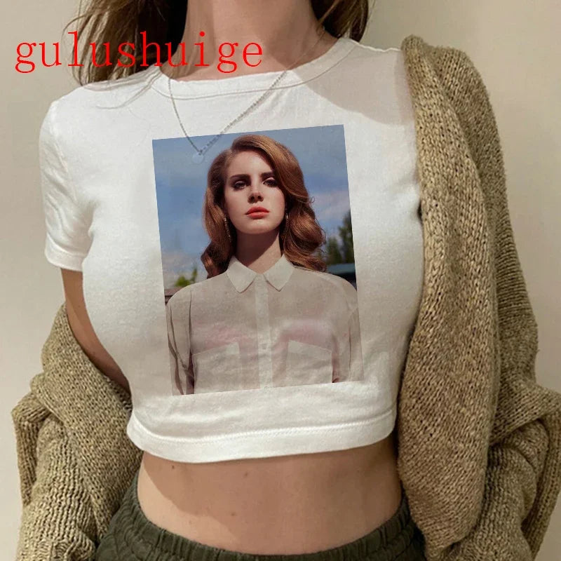 Crop Top Lana Del Rey Ldr Sailing Graphics T Shirt Cropped Harajuku Women Vintage Short-Sleeve T-Shirt Streetwear Female Tshirt