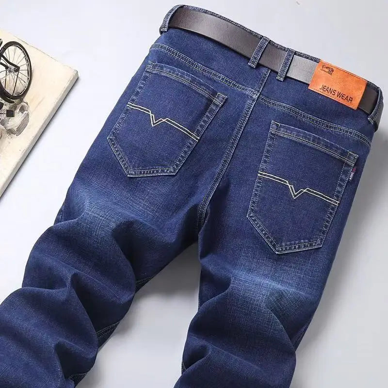 2025 Spring/Summer New Men's Jeans Micro Elastic Loose Straight Tube Business Casual Men's Pants Boutique Denim Series