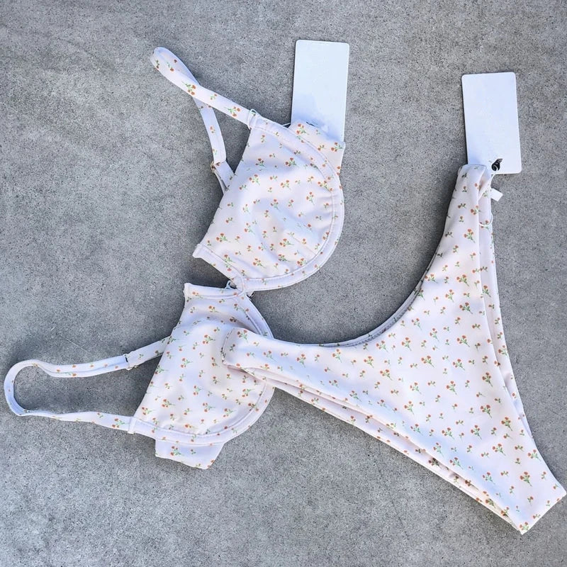 2026 Micro Bikini Women Dot Print Underwire Swimsuit Brazilian Push Up Padded Biquini Halter Bathers Bathing Suit Thong Swimwear