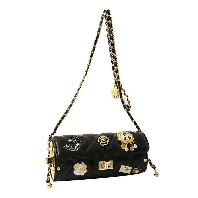 Fashion Shoulder Bag for Women Small Fragrant Style Diamond Grid Texture Crossbody PU Leather Square Bag