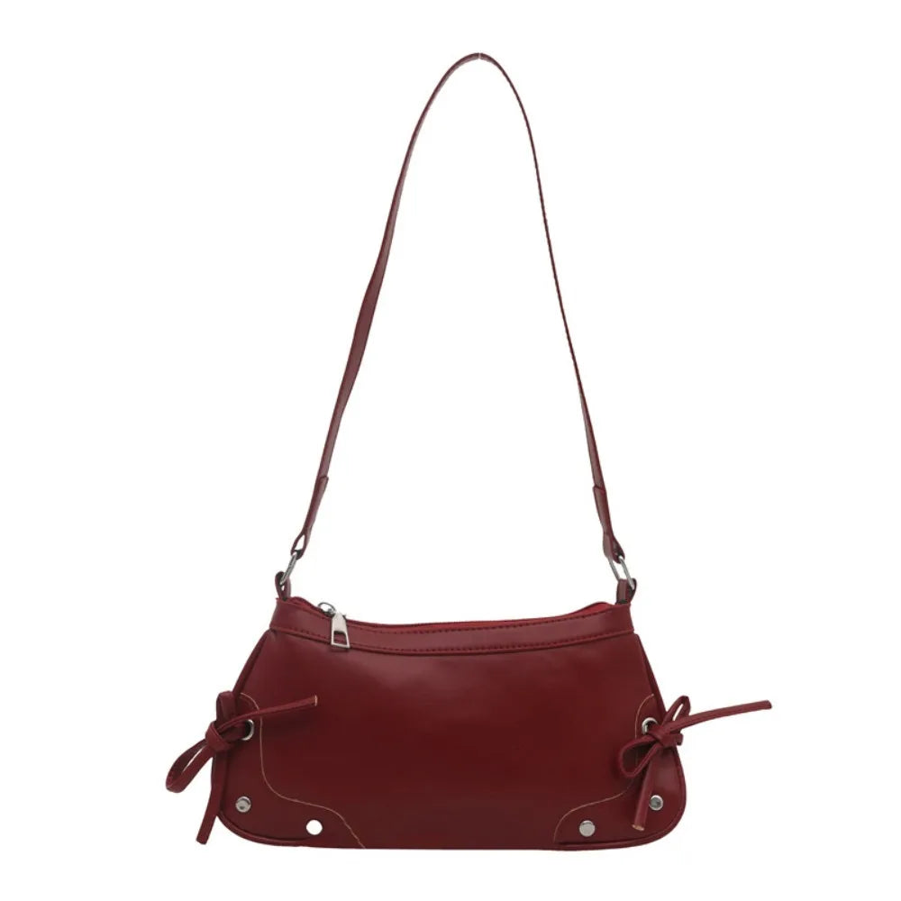 Retro Simple Double Bow Shoulder Bag Leopard Print PU Armpit Bag Women's Bag Women