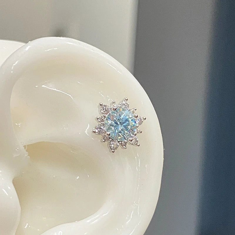 1 PCS New Fashion Cute Pink Zircon Crystal Ear Bone Nail 316L Medical Titanium Steel Earrings for Women Y2K Punk Jewelry