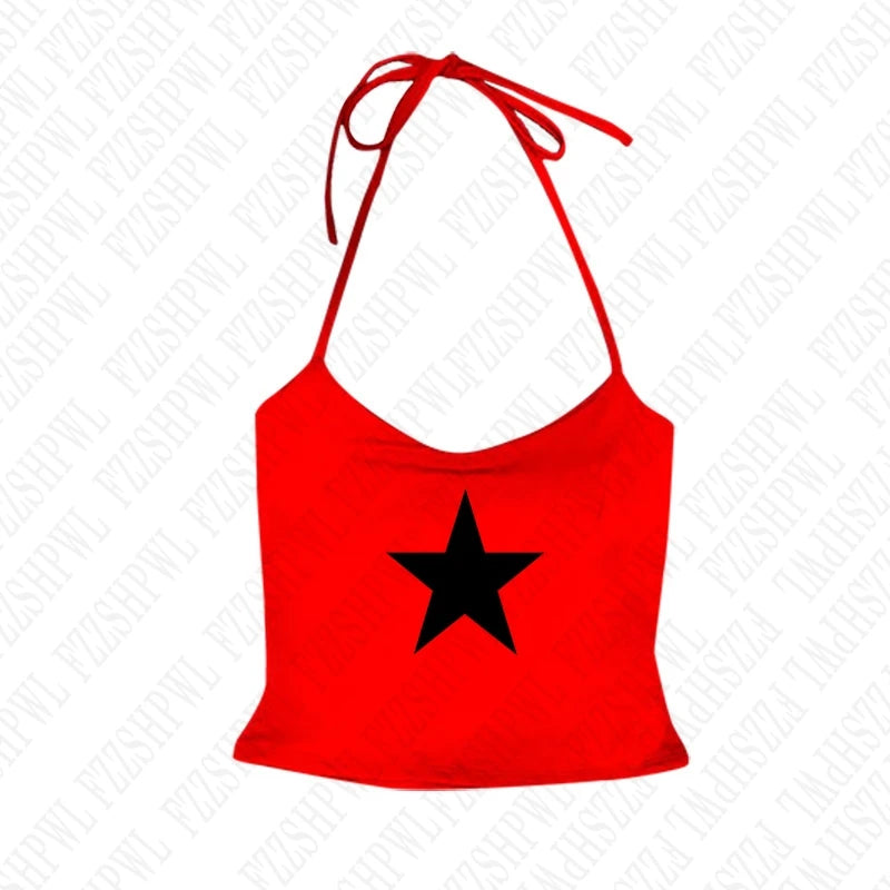 Gothic Star Print Streetwear Vintage Harajuku Punk Grunge Crop Top Casual Women's T-Shirt E-girl Baby Tee Slim Y2k Clothes