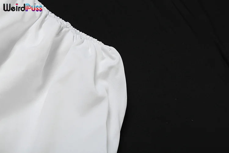 Weird Puss Casual Women 2Piece Set Autumn Trend Skinny Simple Daily Long Sleeve Crop Tops+Puffy Skirt Streetwear Matching Outfit