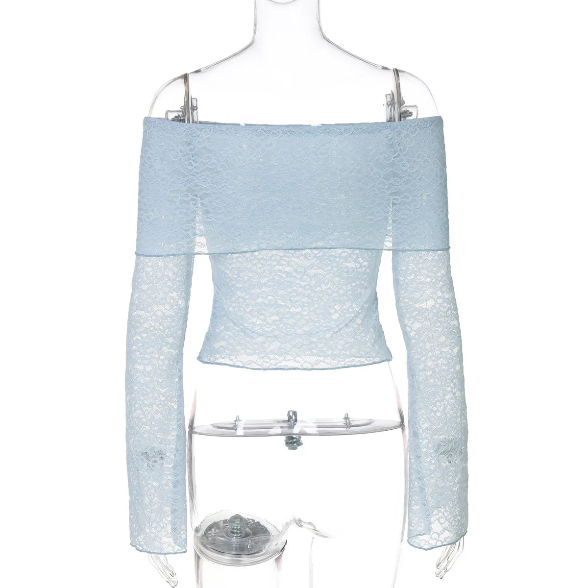 Nsauye Women Skinny Sexy Lace Mesh Fashion Elegant Long Sleeve Basic Cropped T Shirt Tops 2025 Summer Night Club Mini Blouse