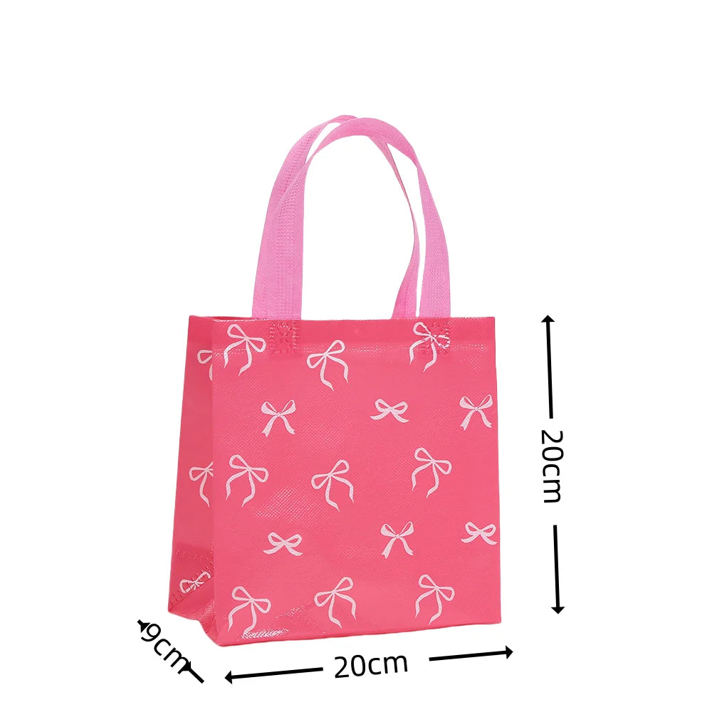 LPZHI Pink Bow Reusable Gift Tote Nonwoven Bag for Birthday Baby Shower Wedding Party Favors Kids Children's Day