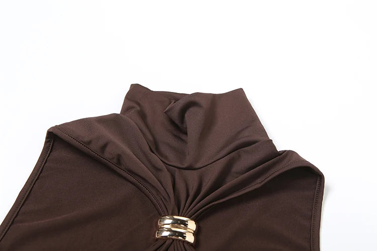 Weird Puss Metal Knot Tank Tops Women 2025 Summer Solid Pleated Sleeveless Stretch Simple Basic Streetwear Skinny Casual Vest