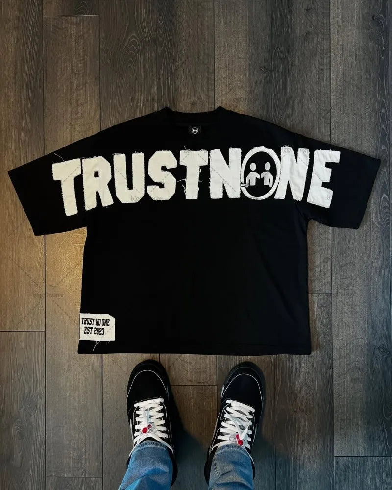 American Personalized Letter Pattern Pure Cotton Punk Casual T-shirt Men Street Hip-hop Retro Y2K Harajuku Fashion Loose Top