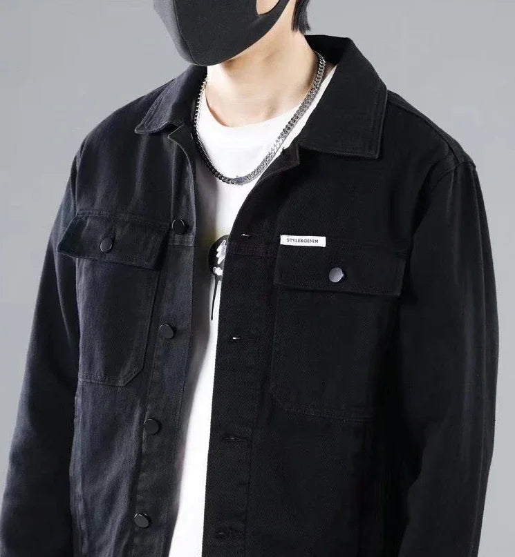 Button Black Denim Jackets Man Autumn Coat for Men Khaki Rock on Board Clothing Winter 2024 Designer Aesthetic Large Size