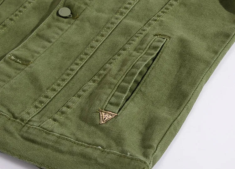 2025 Denim Jackets Men Solid Color Jacket Slim Fit Denim Coat Fashion Military Jacket Yellow Black Green White Top for Men