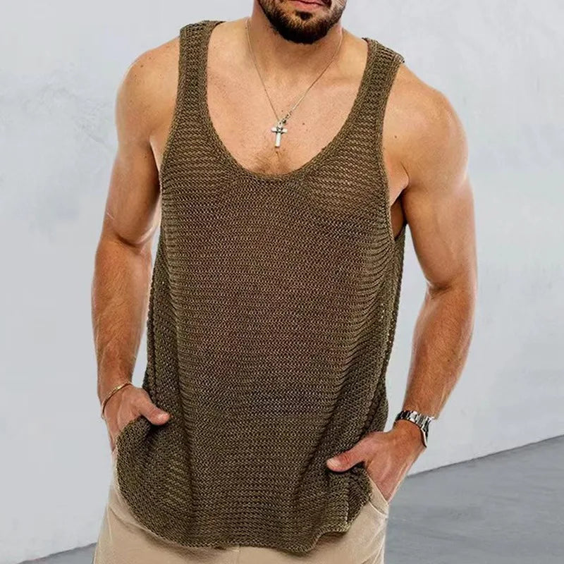 Summer Men Sleeveless Shirt Bodybuilding Gym Tank Top Man Basketball Knitted Tops Slim Casual Vest Sport Singlets Male Clothing