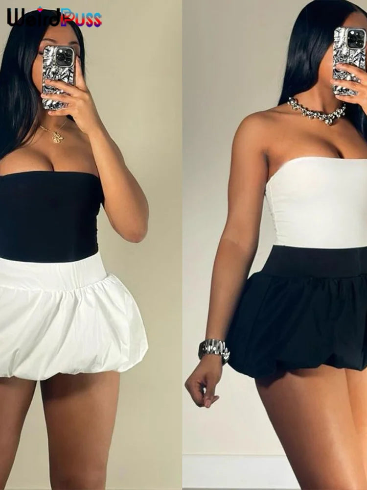 Weird Puss Ball Gown Skirts Women Y2K Hottie 2024 Summer Trend Midnight Waistband Miniskirts Birthday Streetwear Wild Bottoms