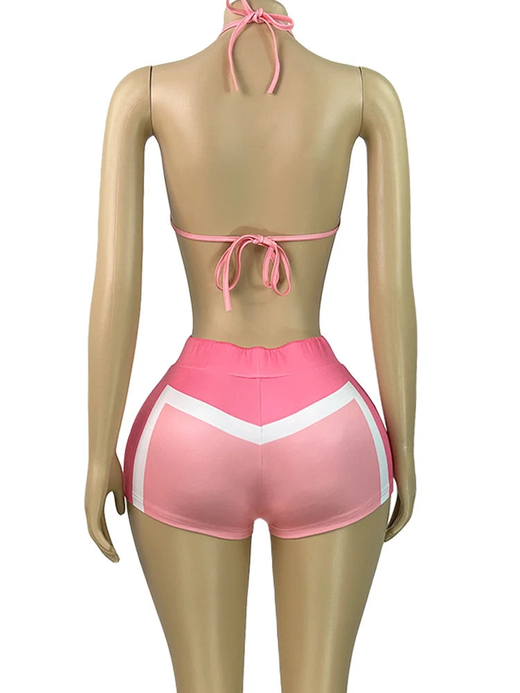 Kricesseen Hot Girls Zippers Printed Jacket Top And Shorts 3 Pieces Swimsuits Set Sports Bikini Monokini Surfing Suit Beachwear