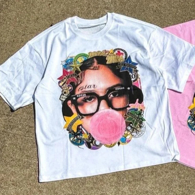 New Harajuku Couple Cartoon Pattern Graphic T Shirts Hip Hop Goth Oversized T Shirt Loose Round Neck Short Sleeved Streetwear