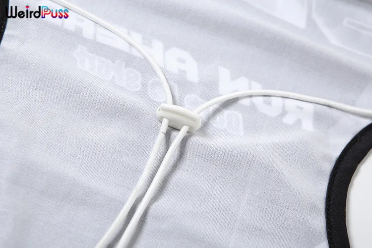 Weird Puss Halter Hollow Bodysuit Woman Summer Backless Straps Zipper Sexy Print Wild Fashion Trend Streetwear Skinny Clubwear