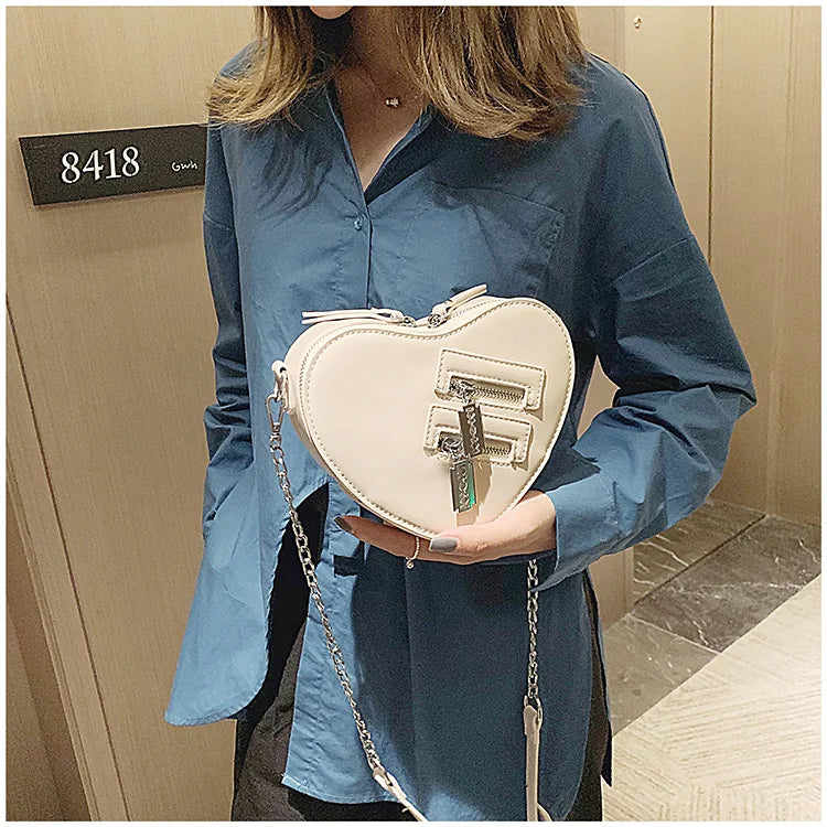 Gothic Heart Blade Zipper Chain Crossbody Bags for Women Girl Casual Shoulder Purses Handbags Techwear Summer Wallet Goth
