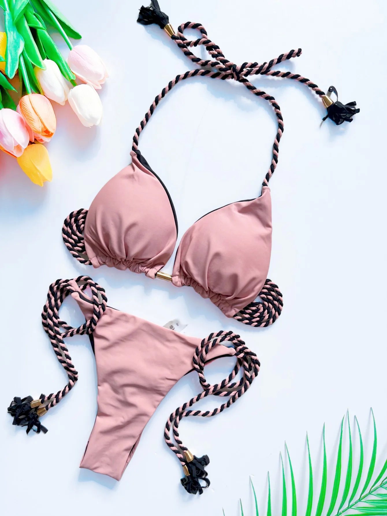 2025 New Sexy Beach Women's Swimsuit Braiding rope Bikinis Set Two-piece Triangle Swimwear Bathing Suit Brazilian Biquinis