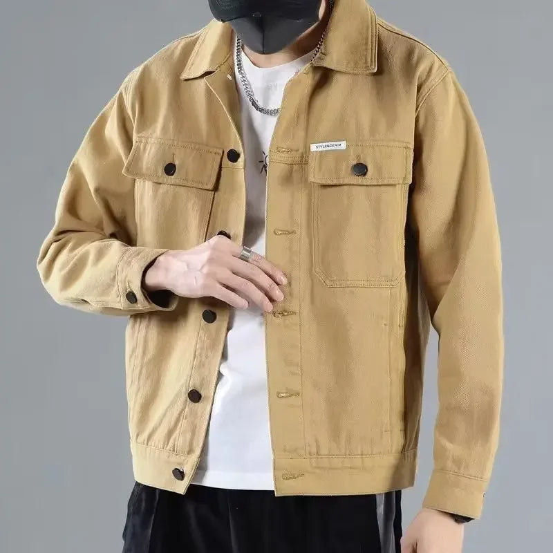 Button Black Denim Jackets Man Autumn Coat for Men Khaki Rock on Board Clothing Winter 2024 Designer Aesthetic Large Size