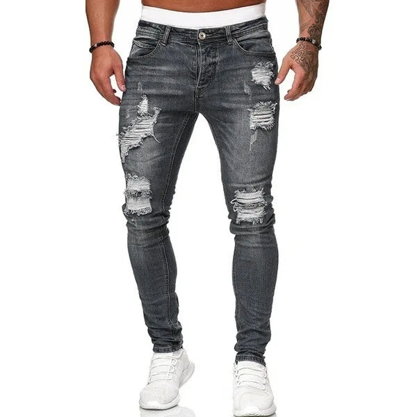 2024 Men Jeans Solid Pockets Stretch Denim Straight Pants Spring Summer Business Casual Trousers Daily Streetwear Men's Clothing