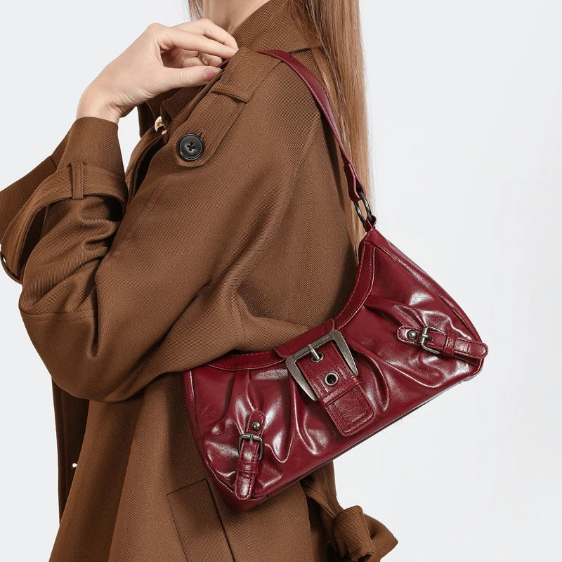 Y2K Retro Pleated Hobo Shoulder Bag for Women Hot Selling Maillard Style Underarm Bag Clutch Handbags for Travel Work Shopping
