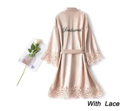 Summer Lace Sleepwear Bride&Bridemaid Wedding Robe Gown Solid Embroidery Kimono Bathrobe Women Casual Home Night Dress M L Xl