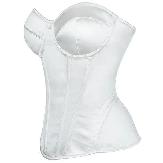 White Corset Top Women Victorian Lace Up Overbust Bustiers Sleeveless Gothic Body Shaper Padded Cup Corselet Bodices